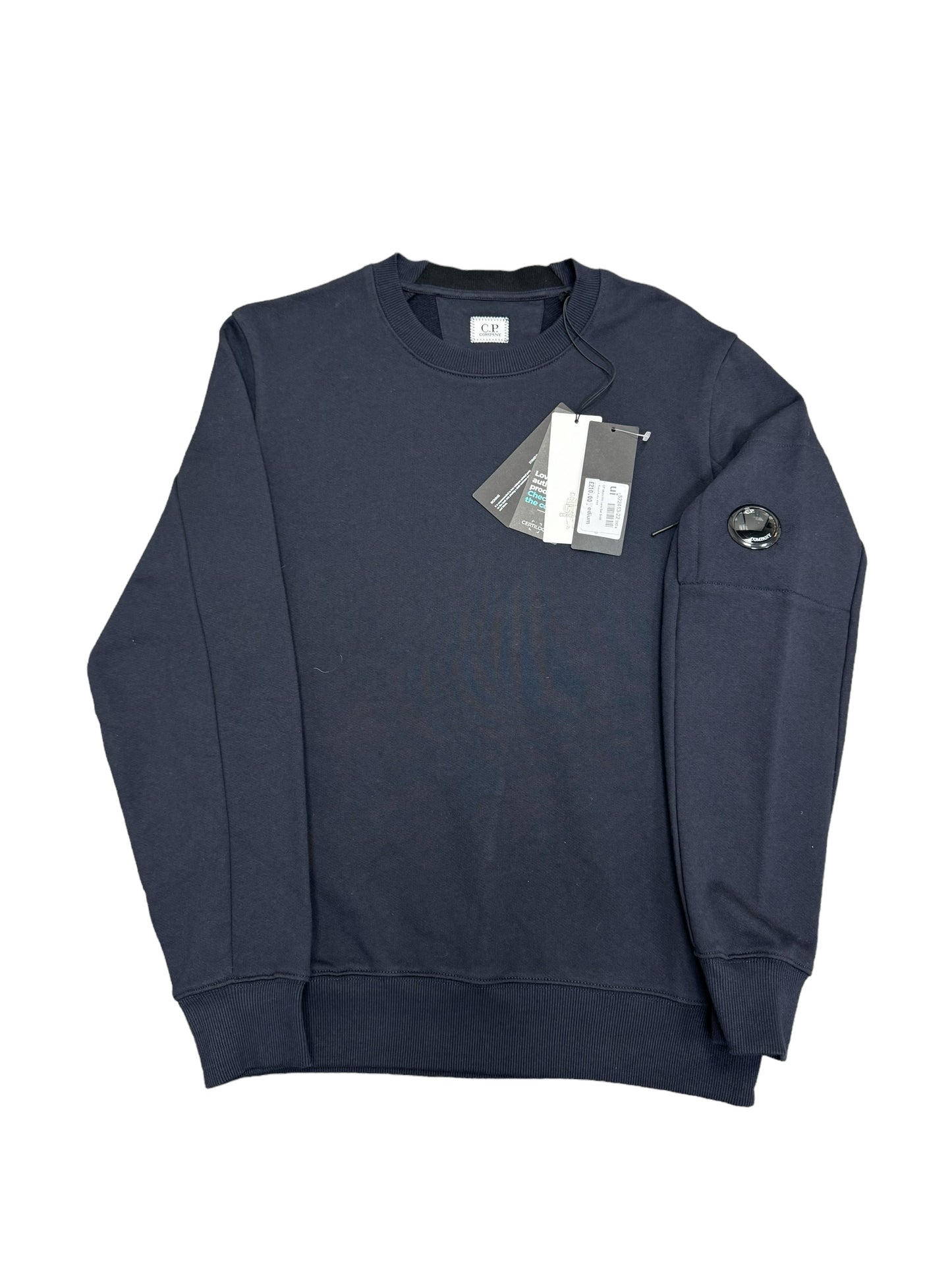 c.p company diagonal raised fleece crew neck jumper - navy - colour #888