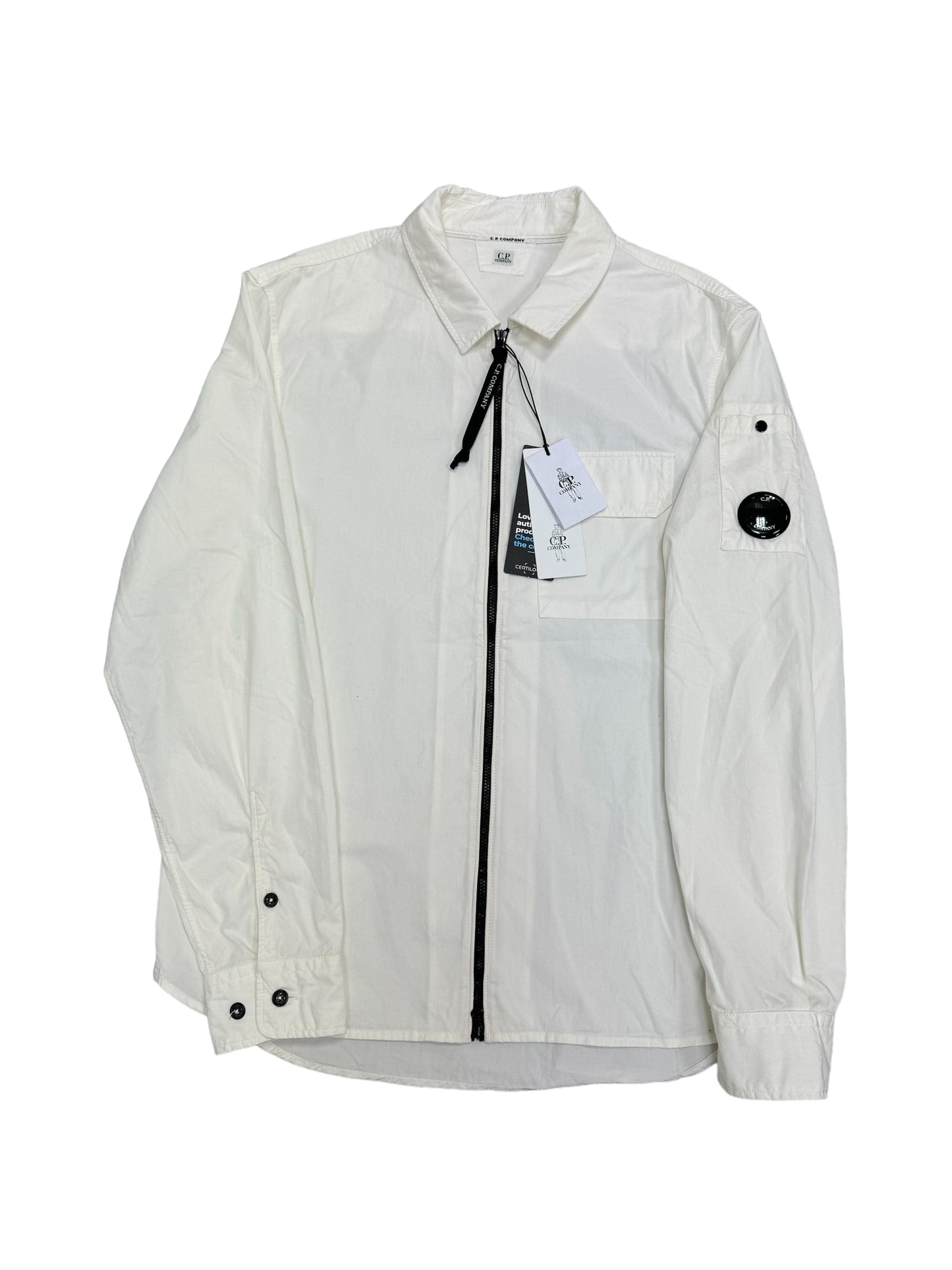 c.p company long sleeve zip up gabardine overshirt - white - colour #103