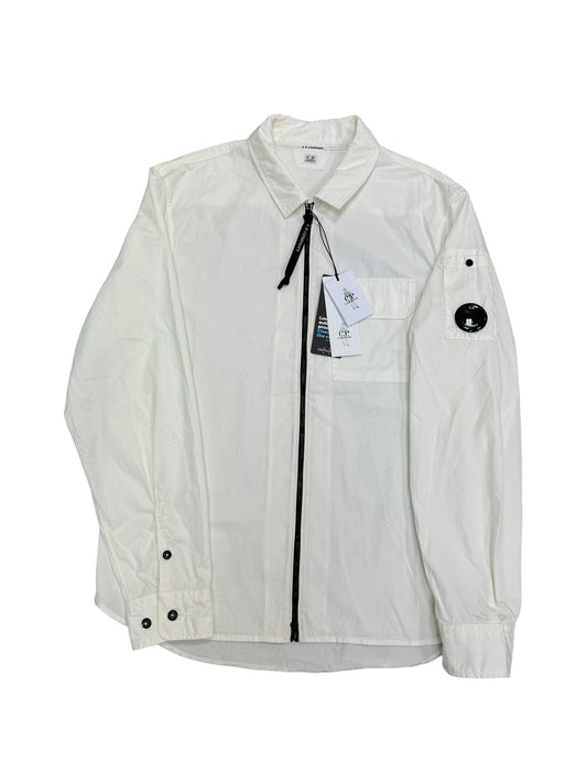 C.P Company Long Sleeve Zip Up Gabardine Overshirt - White - Colour #103