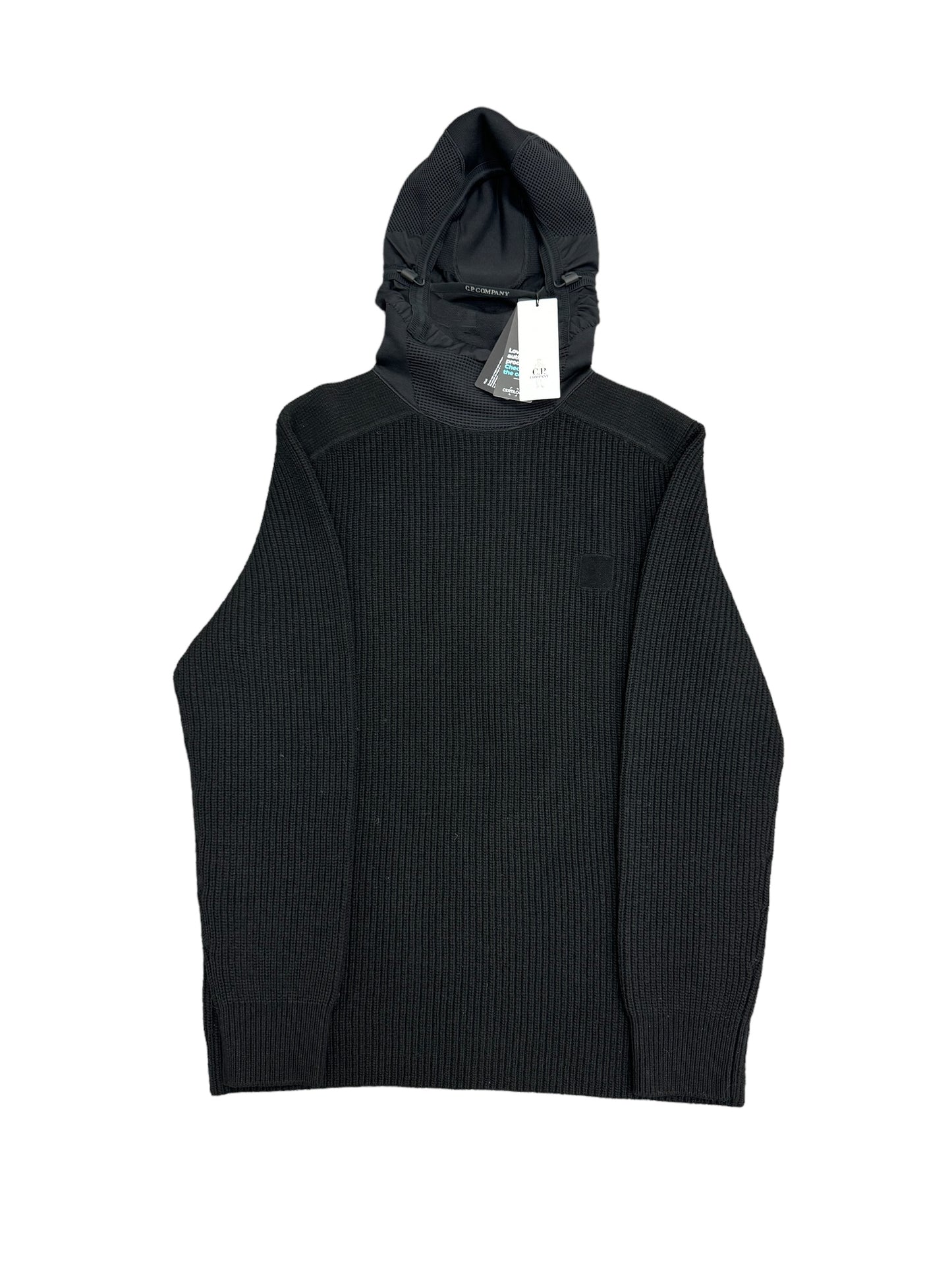 c.p company knitwear hooded lambswool/nylon sweater - black - colour #999