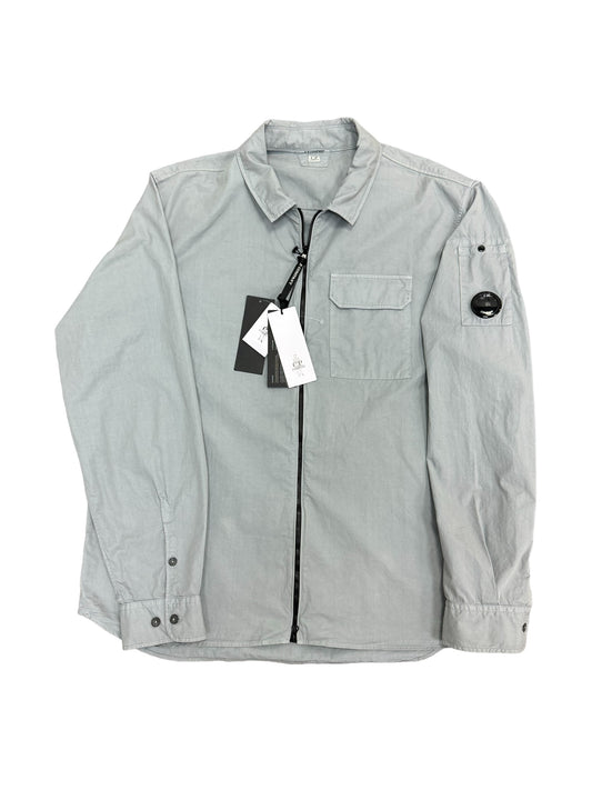 C.P Company Long Sleeve Zip Up Gabardine Overshirt - Stone/Grey - Colour #937