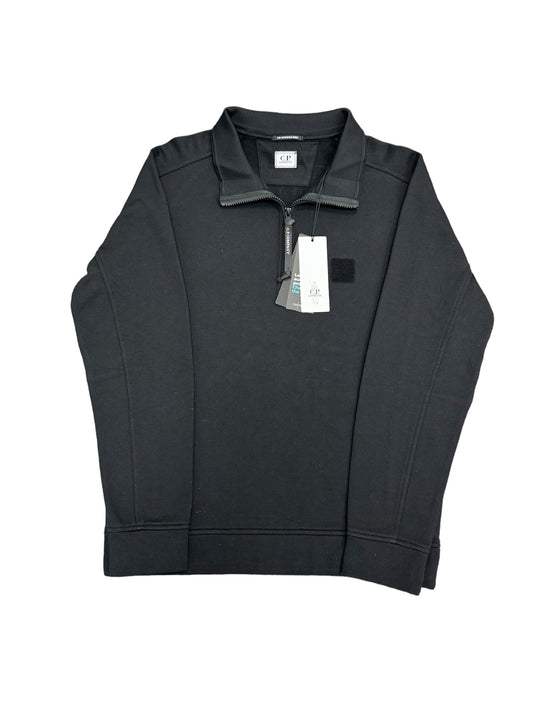C.P Company Polo Collar Sweatshirt Diagonal Raised Fleece - Black - Colour #999