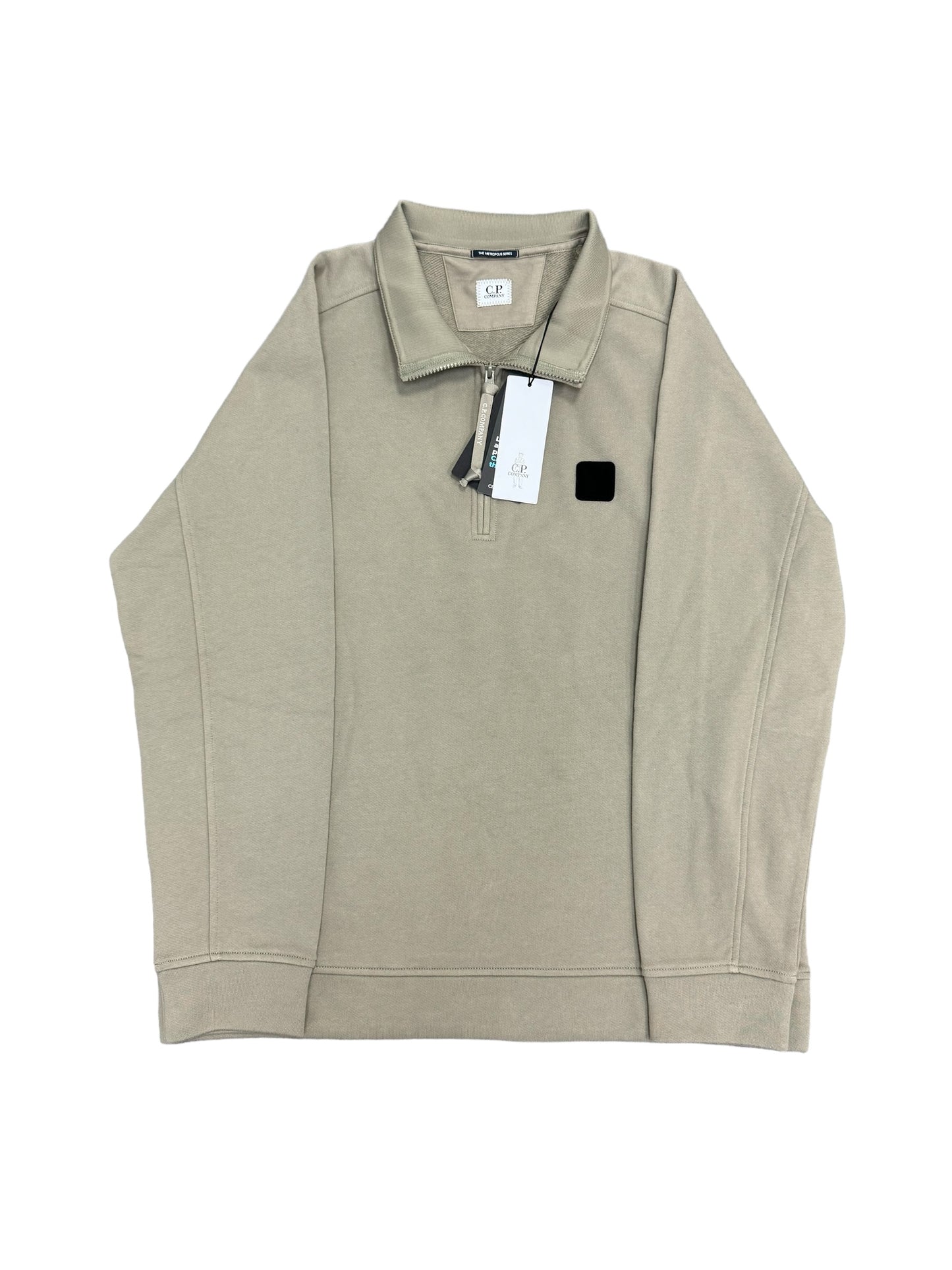c.p company polo collar sweatshirt diagonal raised fleece - olive - colour #322