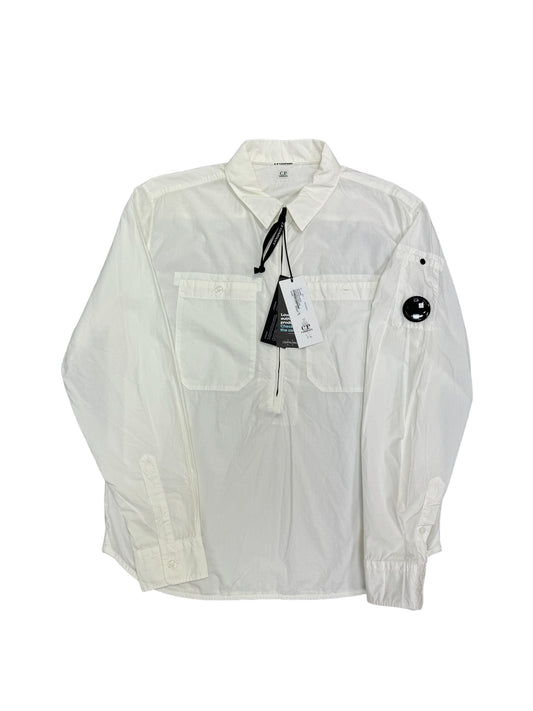 C.P Company Long Sleeve Quater Zip Popeline Overshirt - White - Colour #103