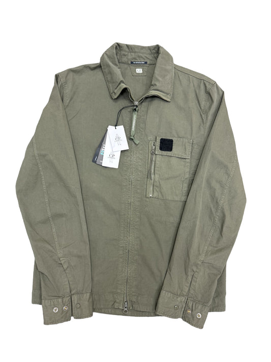 C.P Company Long Sleeve Zip Up Gabardine Overshirt - Olive/Khaki - Colour #665