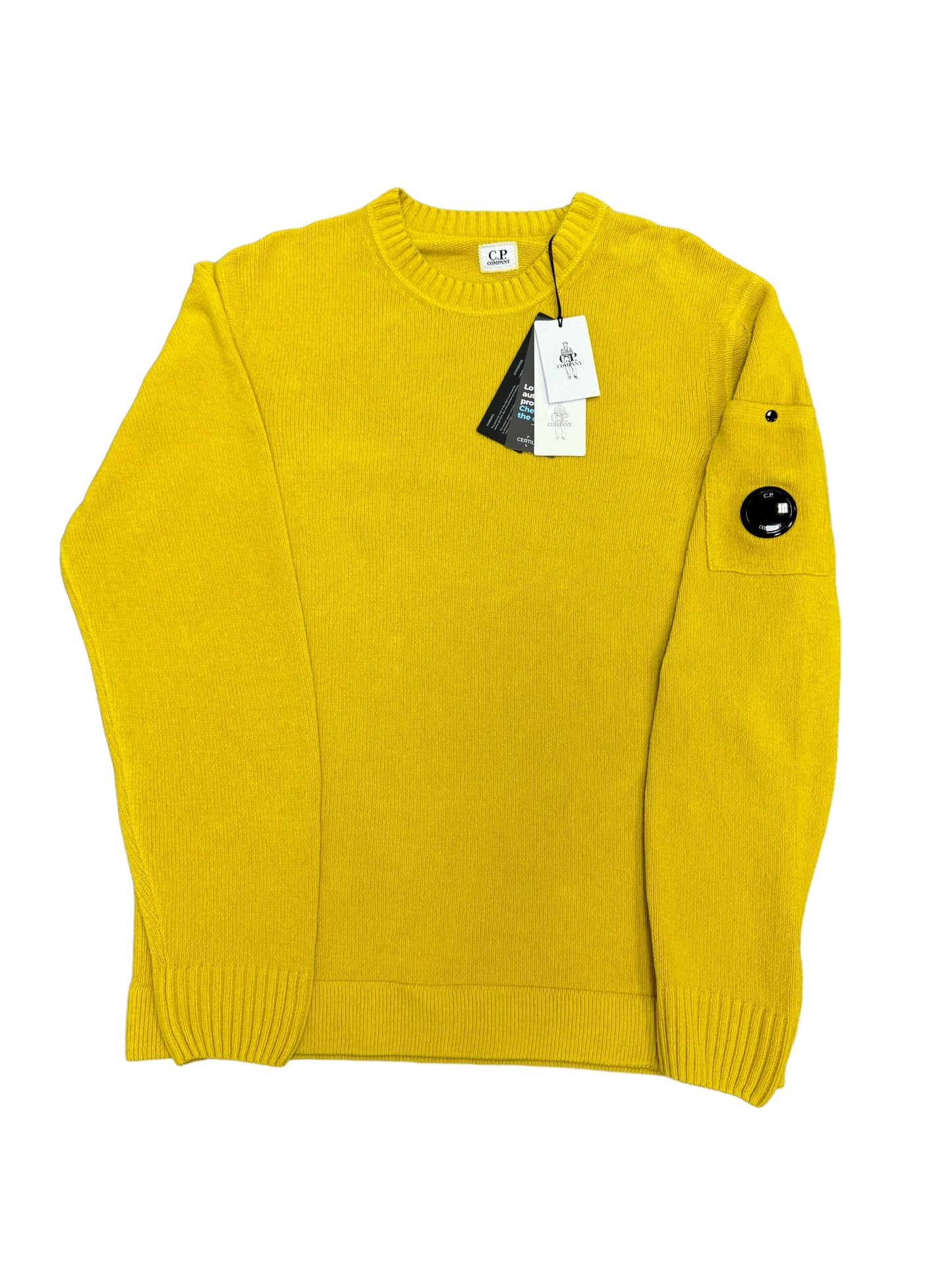 c.p company knitwear "fine chenille" crew neck jumper - yellow - colour #239