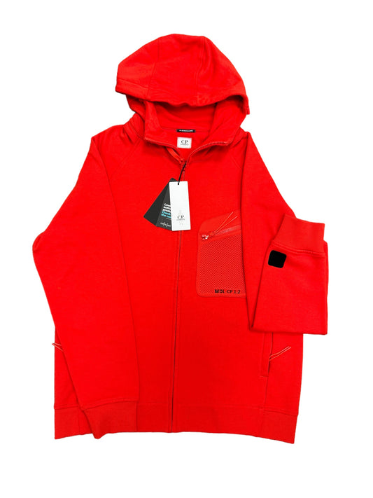 C.P Company Hooded Open Diagonal Raised Fleece - Red - Colour #455