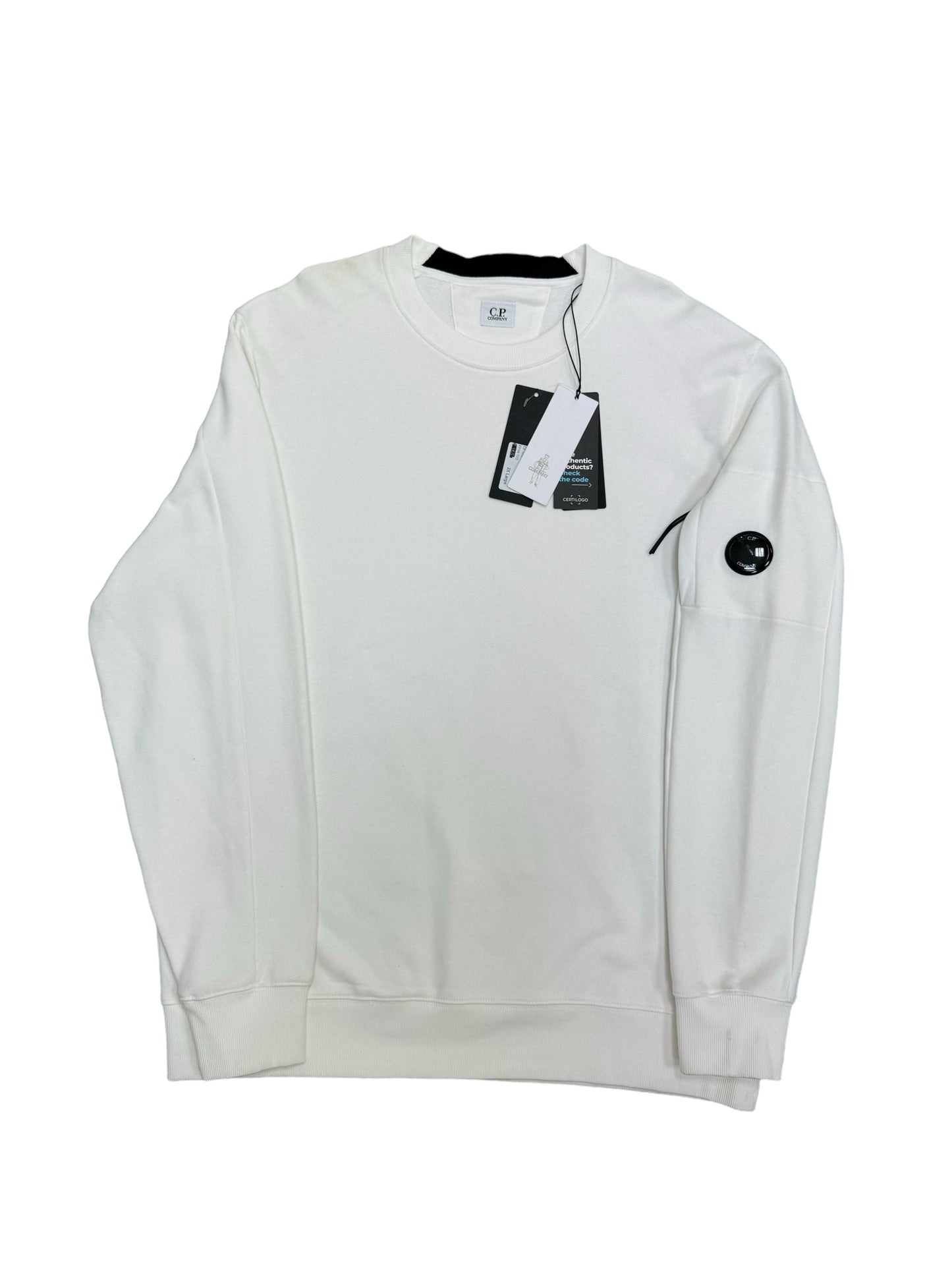 c.p company diagonal raised fleece crew neck jumper - white - colour #103