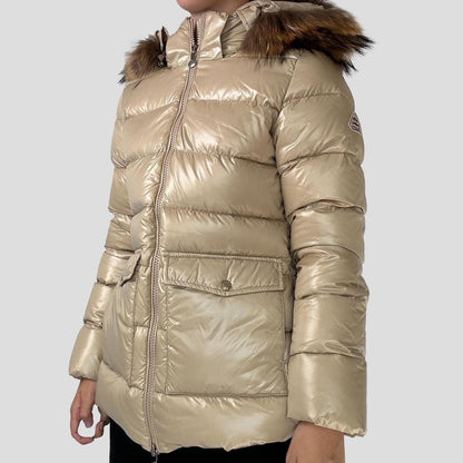 Pyrenex Shiny Down Jacket - Taupe - Brown With Fur Hood