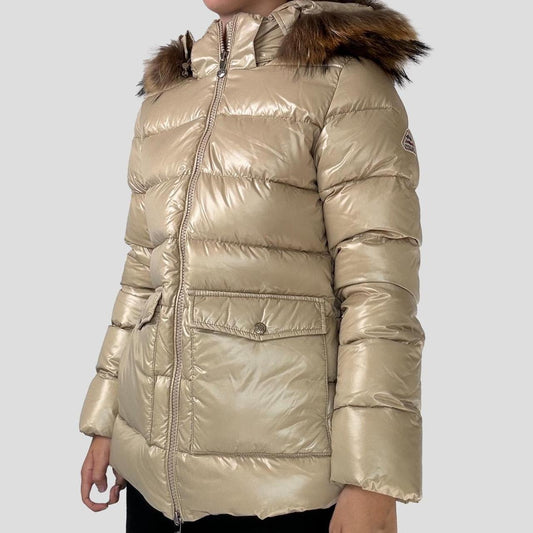 Pyrenex Shiny Down Jacket - Taupe - Brown With Fur Hood