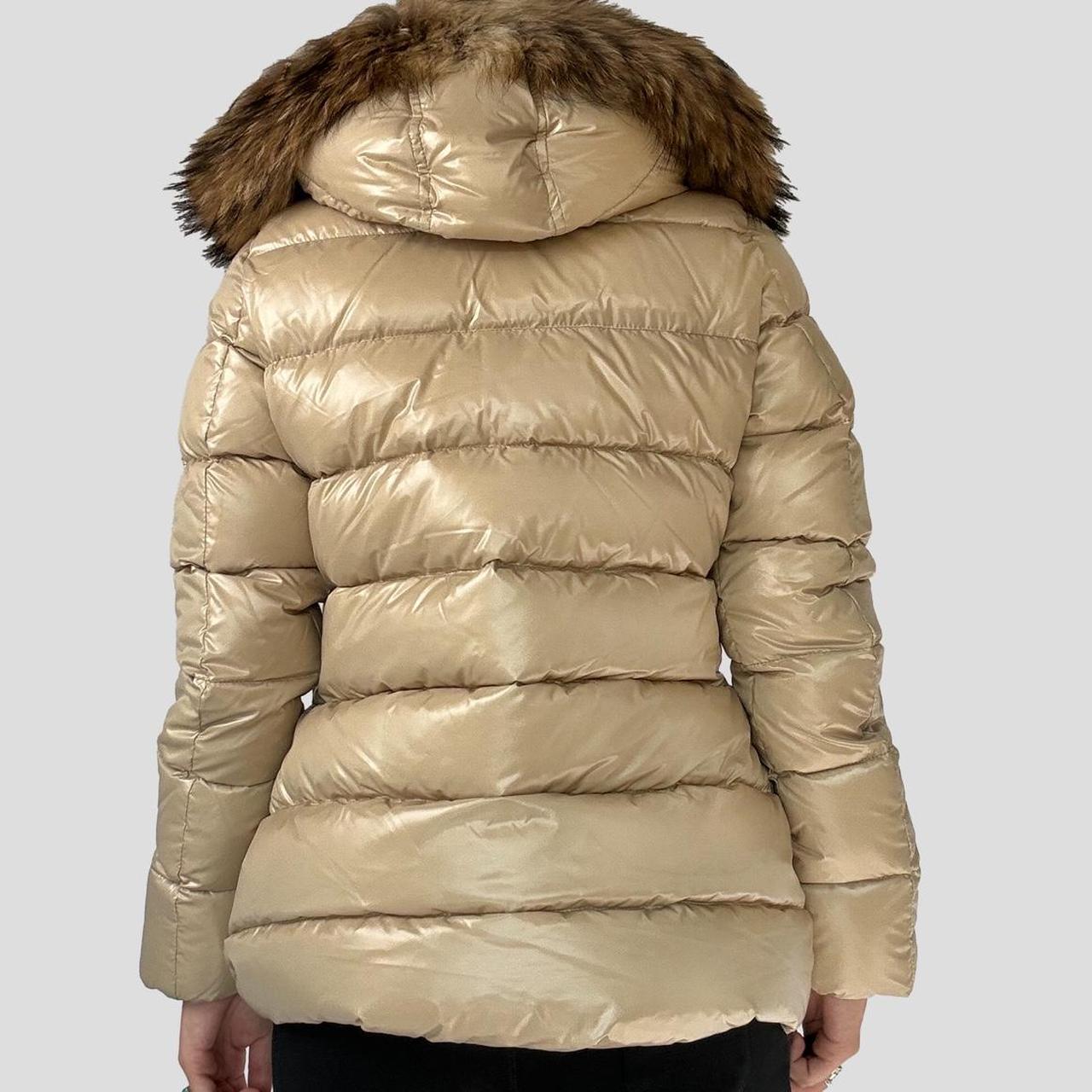 pyrenex shiny down jacket - taupe - brown with fur hood